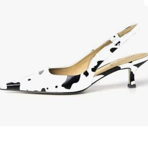 FSJ Women's Mid Kitten Heel Slingback Sandal Pointy Toe Sexy Pumps Cow Shoes
